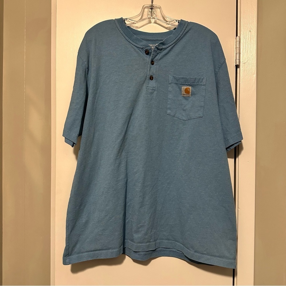 Carhartt Men's Loose Fit Short-Sleeve Henley T-Shirt Coastal Heather size XL - Picture 2 of 7